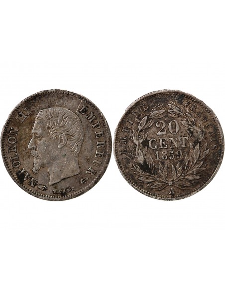 NAPOLEON III, TÊTE NUE - 20 CENTIMES ARGENT 1859 A PARIS