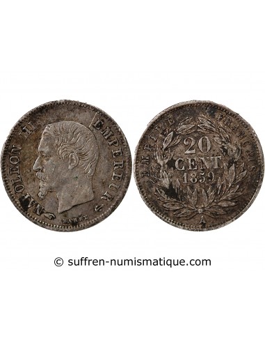 NAPOLEON III, TÊTE NUE - 20 CENTIMES ARGENT 1859 A PARIS