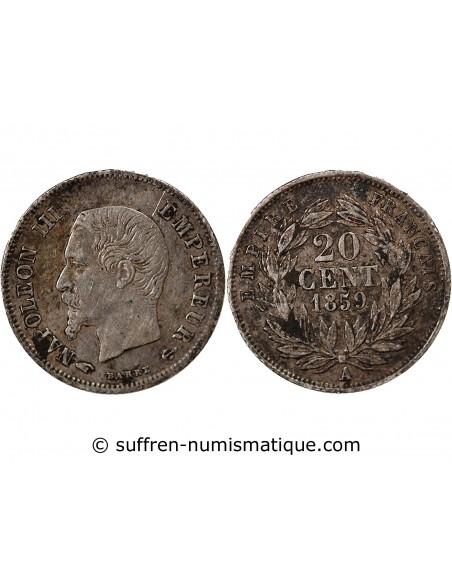 NAPOLEON III, TÊTE NUE - 20 CENTIMES ARGENT 1859 A PARIS