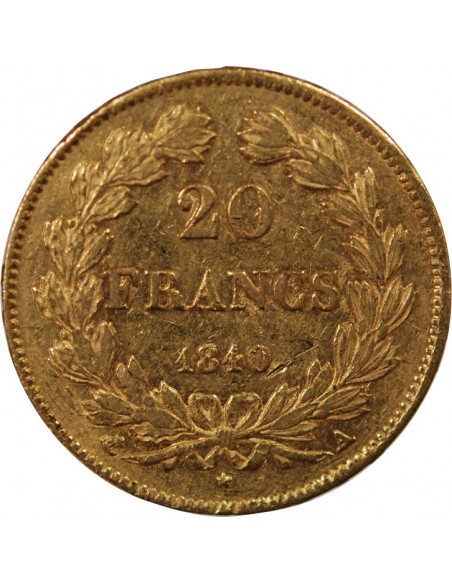 LOUIS PHILIPPE﻿ - 20 FRANCS OR 1840 A PARIS