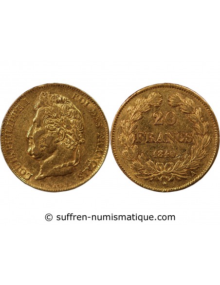 LOUIS PHILIPPE﻿ - 20 FRANCS OR 1840 A PARIS