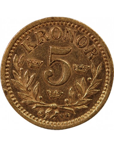 SUÈDE, OSCAR II - 5 KRONOR OR 1882