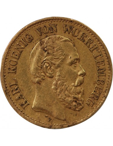 ALLEMAGNE, WURTTEMBERG, WILHELM II - 10 MARK OR 1893 F