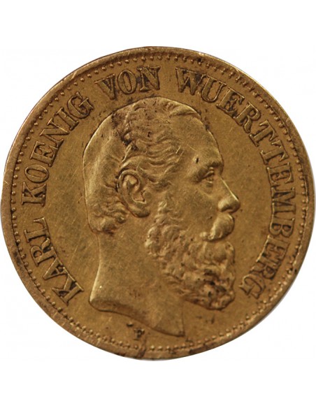 ALLEMAGNE, WURTTEMBERG, WILHELM II - 10 MARK OR 1893 F