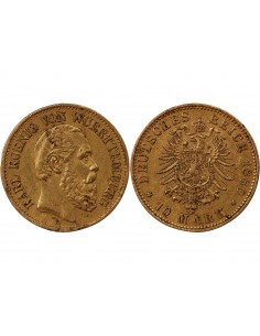 ALLEMAGNE, WURTTEMBERG, WILHELM II - 10 MARK OR 1893 F 2