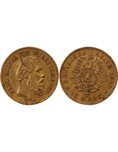 ALLEMAGNE, WURTTEMBERG, WILHELM II - 10 MARK OR 1893 F