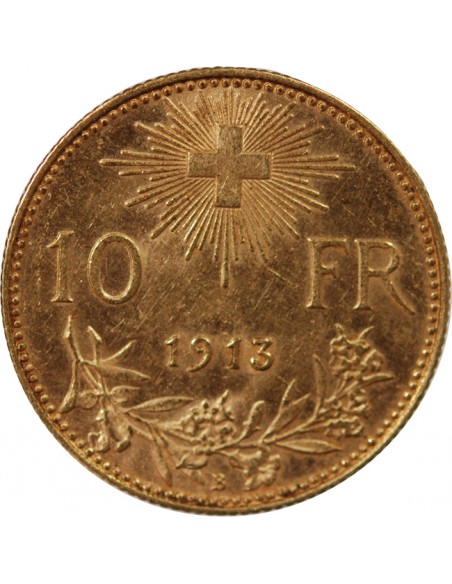 SUISSE, CONFEDERATION HELVETIQUE - 10 FRANCS OR 1913 B