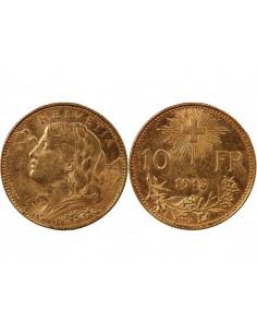 SUISSE, CONFEDERATION HELVETIQUE - 10 FRANCS OR 1913 B 2