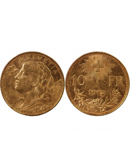 SUISSE, CONFEDERATION HELVETIQUE - 10 FRANCS OR 1913 B