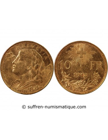 SUISSE, CONFEDERATION HELVETIQUE - 10 FRANCS OR 1913 B