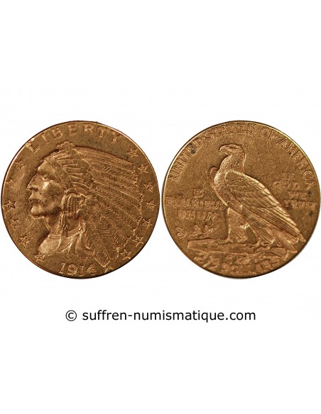USA, INDIEN - 2 1/2 DOLLARS OR 1914 PHILADELPHIE