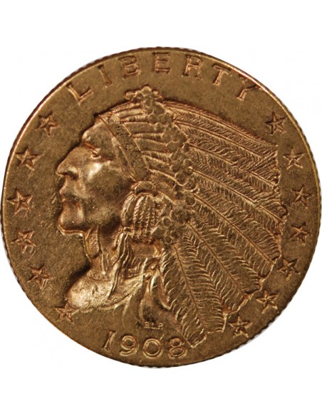 USA, INDIEN - 2 1/2 DOLLARS OR 1908 PHILADELPHIE