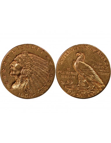 USA, INDIEN - 2 1/2 DOLLARS OR 1908 PHILADELPHIE
