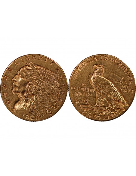 USA, INDIEN - 2 1/2 DOLLARS OR 1908 PHILADELPHIE