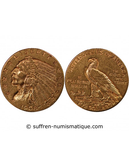 USA, INDIEN - 2 1/2 DOLLARS OR 1908 PHILADELPHIE