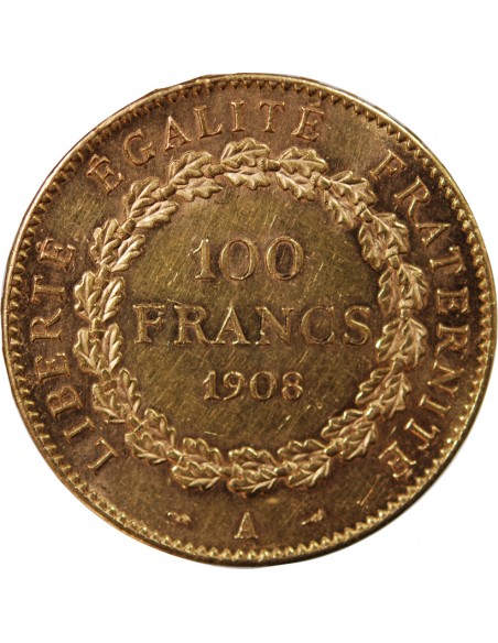 GENIE - 100 FRANCS OR 1908 "Liberté Egalité Fraternité"﻿"﻿