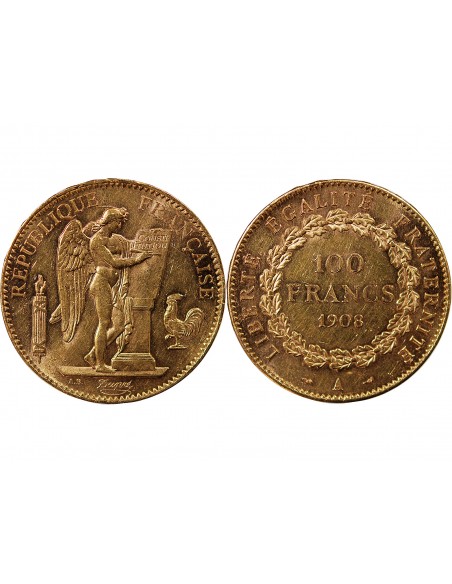 GENIE - 100 FRANCS OR 1908 "Liberté Egalité Fraternité"﻿"﻿