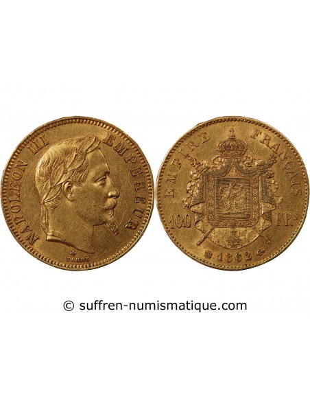 NAPOLEON III - ﻿100 FRANCS OR 1862 BB STRASBOURG