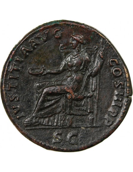HADRIEN - SESTERCE, IVSTITIA AVG COS III P P - 129 / 130 ROME