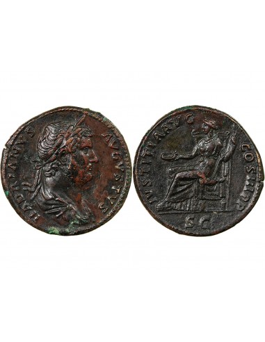 HADRIEN - SESTERCE, IVSTITIA AVG COS III P P - 129 / 130 ROME