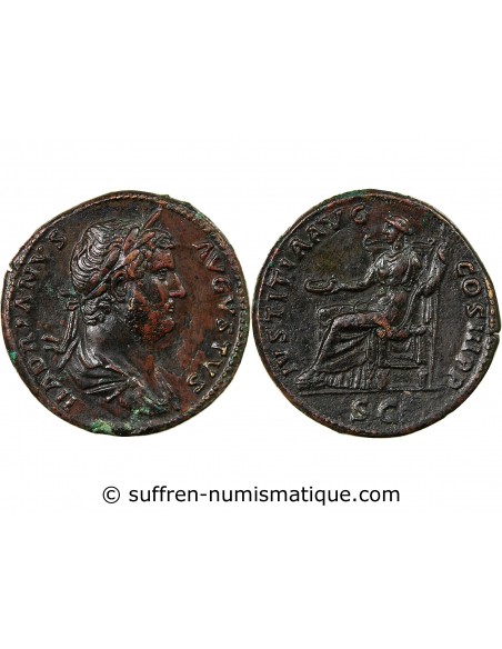 HADRIEN - SESTERCE, IVSTITIA AVG COS III P P - 129 / 130 ROME