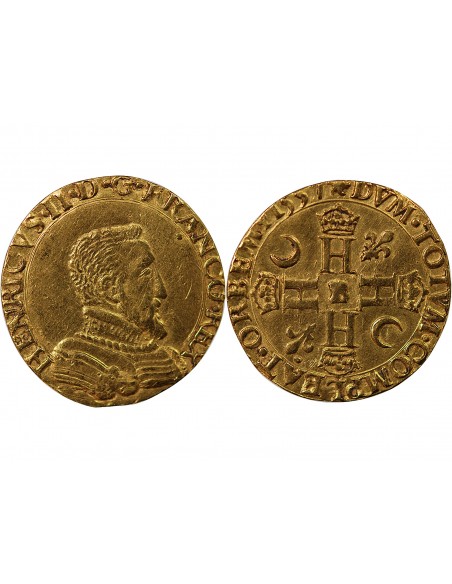 HENRI II, BUSTE A - DOUBLE HENRI D'OR - 1557, B ROUEN