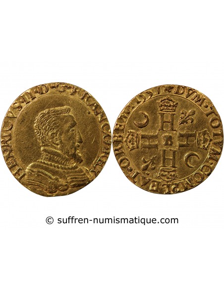 HENRI II, BUSTE A - DOUBLE HENRI D'OR - 1557, B ROUEN