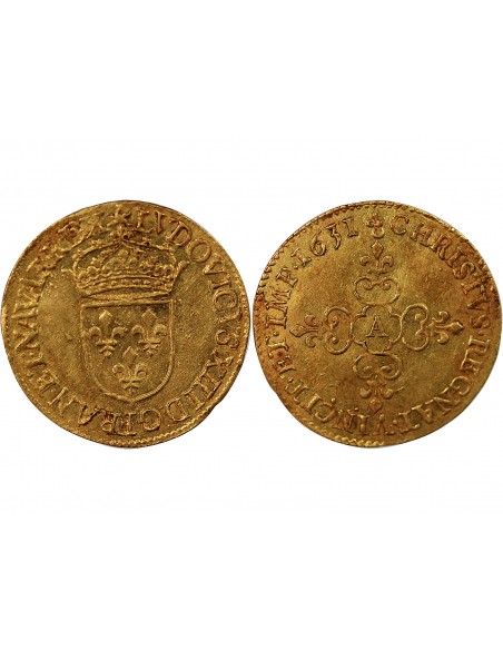 LOUIS XIII - ECU D'OR AU SOLEIL - 1631, A PARIS