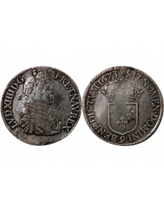 LOUIS XIV - ECU AU BUSTE JUVENILE - 1673 9 RENNES 2