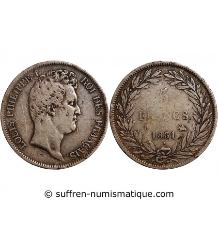 LOUIS PHILIPPE﻿ - 5 FRANCS ARGENT 1831 B ROUEN "Tête Nue Tranche en Creux"﻿
