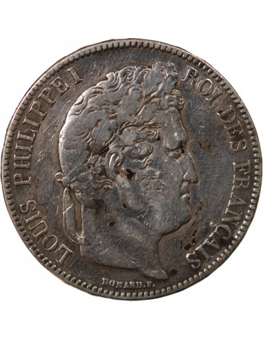 LOUIS PHILIPPE﻿ - 5 FRANCS ARGENT - Type DOMARD, TRANCHE EN RELIEF, 2e RETOUCHE, 1834 T NANTES