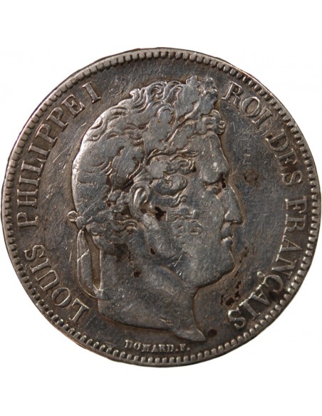 LOUIS PHILIPPE﻿ - 5 FRANCS ARGENT - Type DOMARD, TRANCHE EN RELIEF, 2e RETOUCHE, 1834 T NANTES