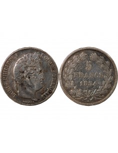 LOUIS PHILIPPE﻿ - 5 FRANCS ARGENT - Type DOMARD, TRANCHE EN RELIEF, 2e RETOUCHE, 1834 T NANTES 2