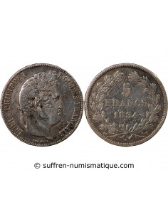 LOUIS PHILIPPE﻿ - 5 FRANCS ARGENT - Type DOMARD, TRANCHE EN RELIEF, 2e RETOUCHE, 1834 T NANTES
