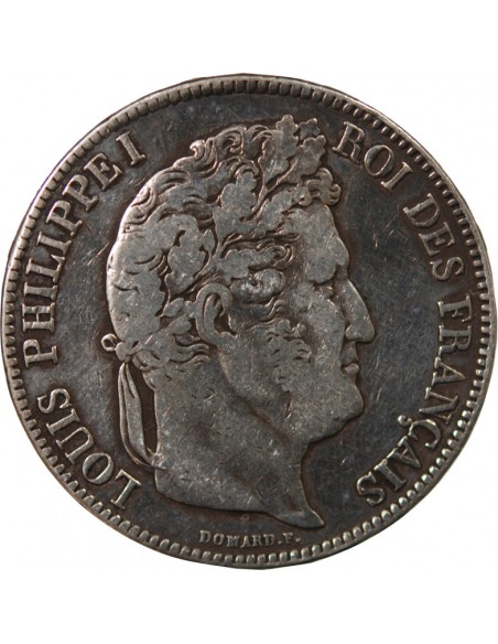 LOUIS PHILIPPE﻿ - 5 FRANCS ARGENT - Type DOMARD, TRANCHE EN RELIEF, 2e RETOUCHE, 1834 T NANTES
