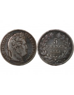 LOUIS PHILIPPE﻿ - 5 FRANCS ARGENT - Type DOMARD, TRANCHE EN RELIEF, 2e RETOUCHE, 1834 T NANTES 2