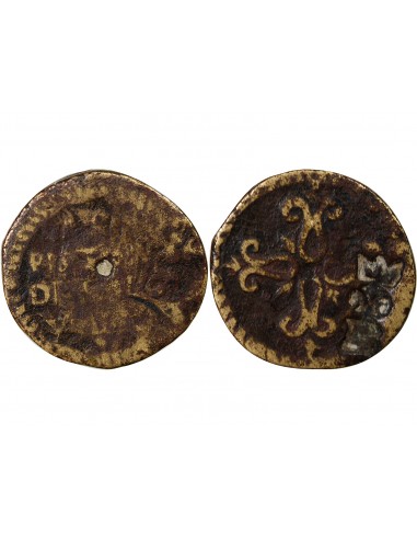 FRANCE, POIDS MONETAIRE - 2 PISTOLES ITALIE - CONTREMARQUE DE JACQUES PLATEL A BEAUVAIS, Ap. 1650.