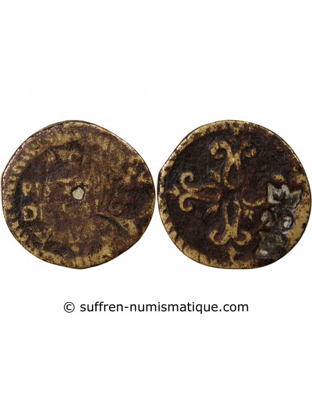 FRANCE, POIDS MONETAIRE - 2 PISTOLES ITALIE - CONTREMARQUE DE JACQUES PLATEL A BEAUVAIS, Ap. 1650.