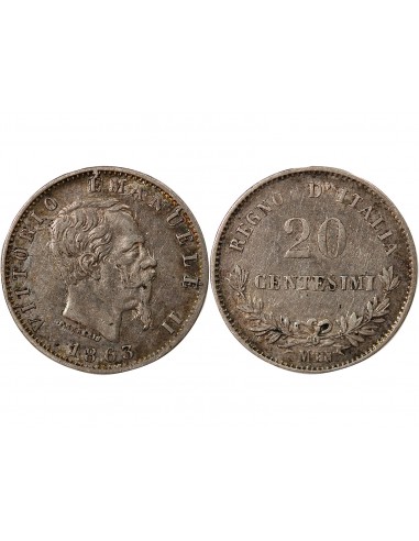 ITALIE, VICTOR EMMANUEL II - 20 CENTESIMI ARGENT 1863 M MILAN