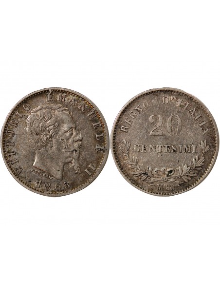 ITALIE, VICTOR EMMANUEL II - 20 CENTESIMI ARGENT 1863 M MILAN