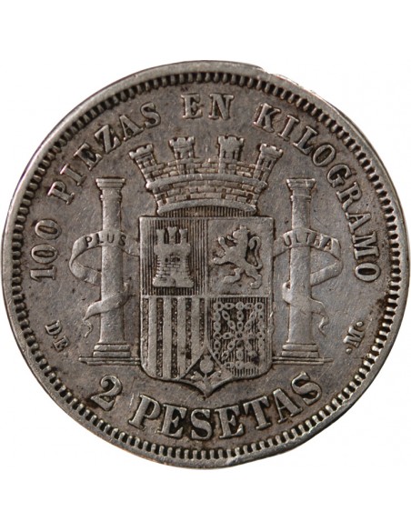ESPAGNE, GOUVERNEMENT PROVISOIRE - 2 PESETAS ARGENT - 1870/1875, DE, M MADRIRD