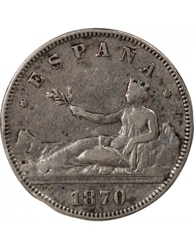 ESPAGNE, GOUVERNEMENT PROVISOIRE - 2 PESETAS ARGENT - 1870/1875, DE, M MADRIRD