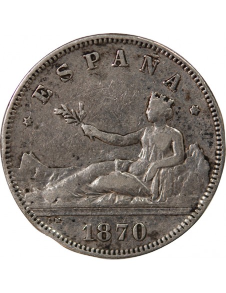 ESPAGNE, GOUVERNEMENT PROVISOIRE - 2 PESETAS ARGENT - 1870/1875, DE, M MADRIRD