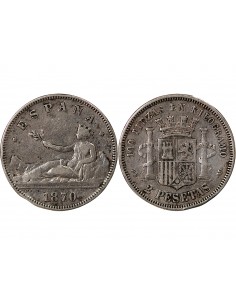 ESPAGNE, GOUVERNEMENT PROVISOIRE - 2 PESETAS ARGENT - 1870/1875, DE, M MADRIRD 2