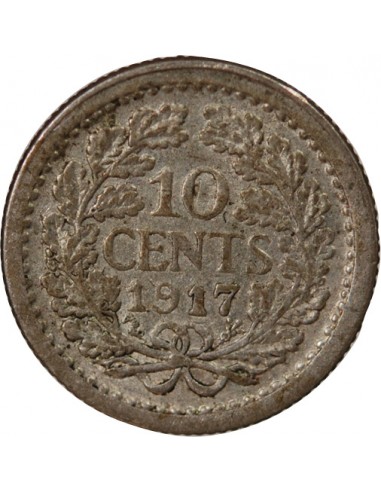 PAYS-BAS, WILHELMINA - 10 CENTS - ARGENT 1917