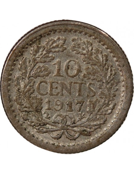 PAYS-BAS, WILHELMINA - 10 CENTS - ARGENT 1917