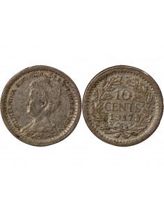 PAYS-BAS, WILHELMINA - 10 CENTS - ARGENT 1917 2