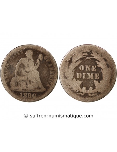 USA - 10 CENTS ARGENT "Seated Liberty Dime" - 1890, PHILADELPHIE