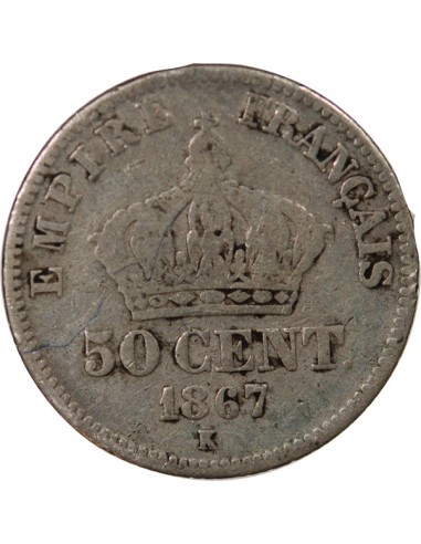 NAPOLEON III - 50 CENTIMES ARGENT - 1867, K BORDEAUX