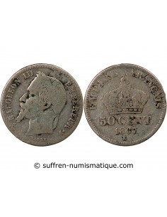 NAPOLEON III - 50 CENTIMES ARGENT - 1867, K BORDEAUX